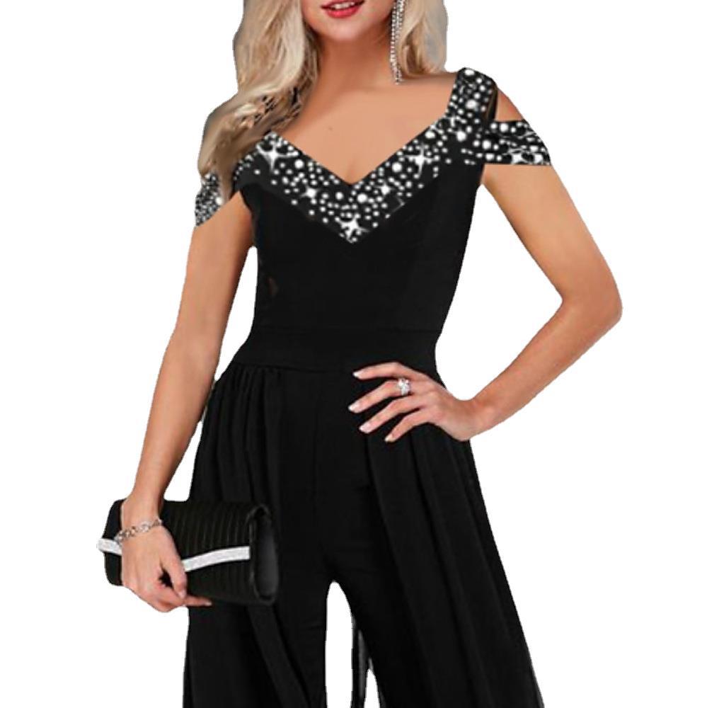 Dame elegant Empire-liv jumpsuit med gennemsigtig overlay Stilla