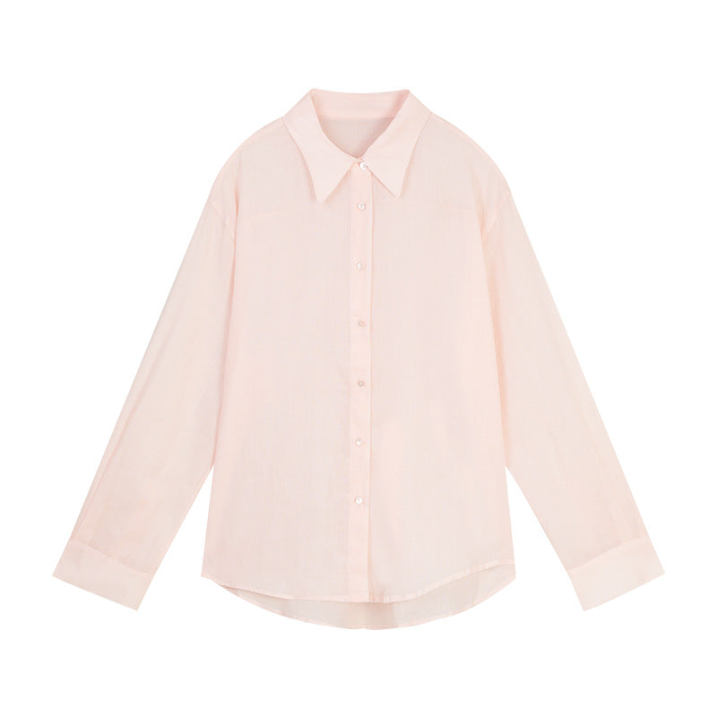 Dame elegant bluse med fin vævstruktur og klassiske knapdetaljer Stilla