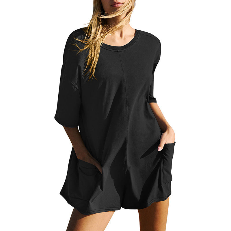 Stilla | Ryggen-jumpsuit Sommer Løs V-hals Jumpsuit Shorts