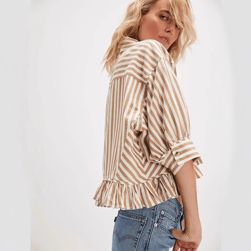 Dame afslappet blusejakke med flæse Stilla