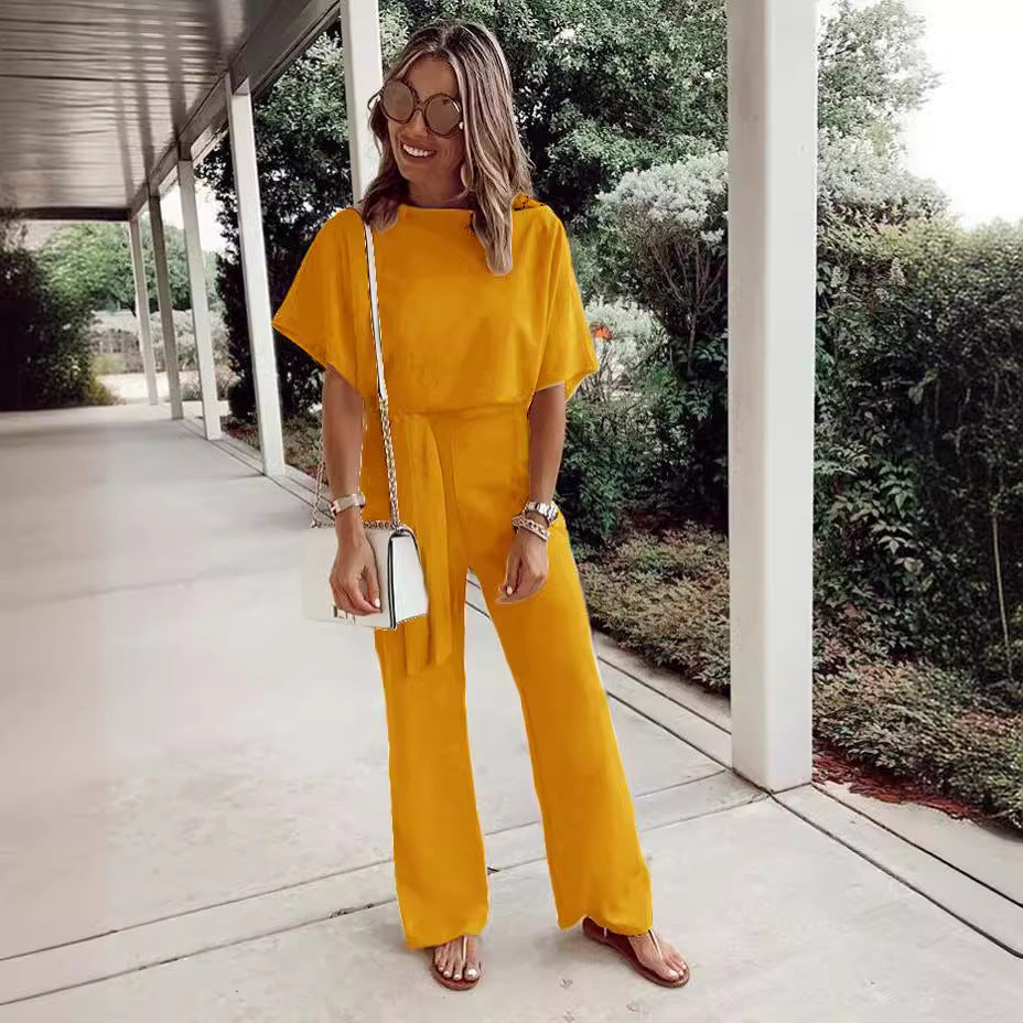 Damer elegant jumpsuit med vide ben og smart bælte Stilla
