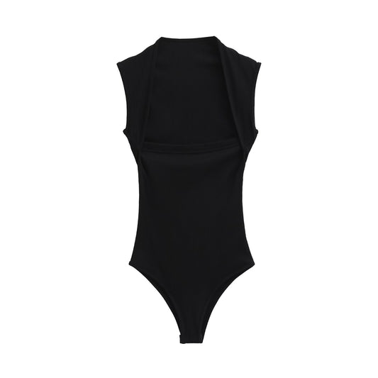 Femme Ribstrik-Højkravebodysuit Stilla