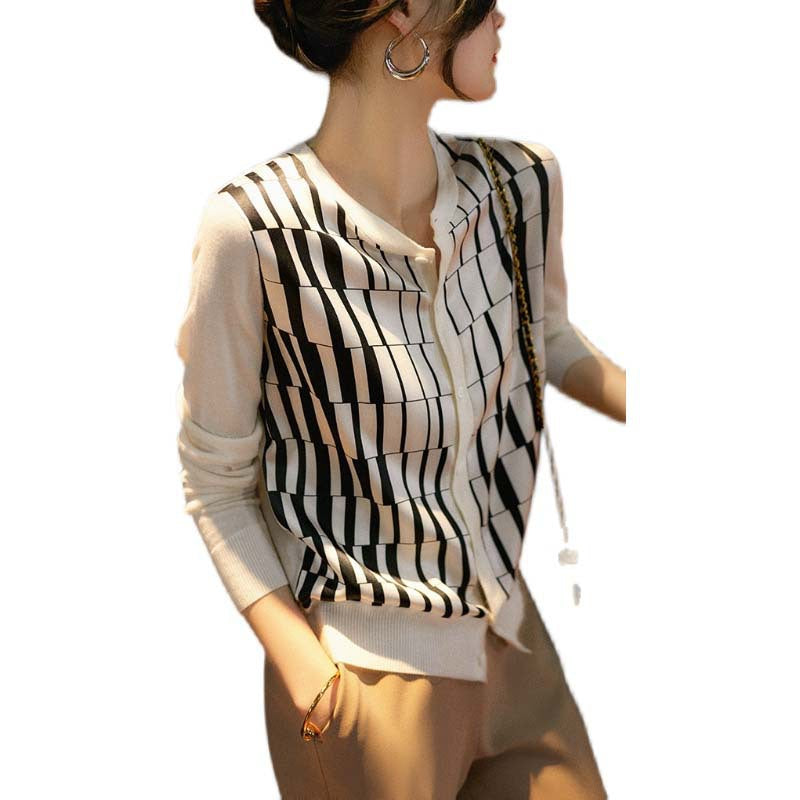 Dame elegant bluse med geometrisk design og knapfri udskæring Stilla