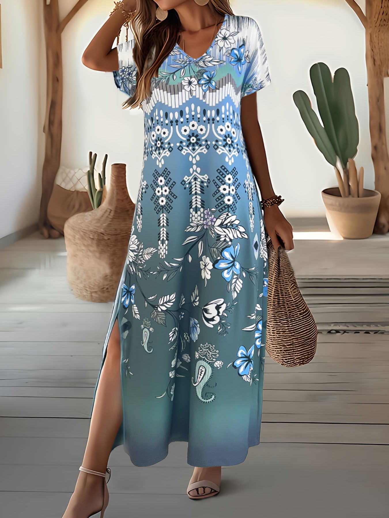 Dame Elegant Blomstermønster Maxikjole Stilla