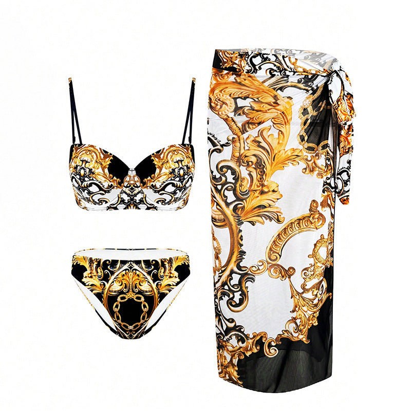 Dame Elegant bikini-sæt med eksklusivt barokmønster og matchende sarong Stilla
