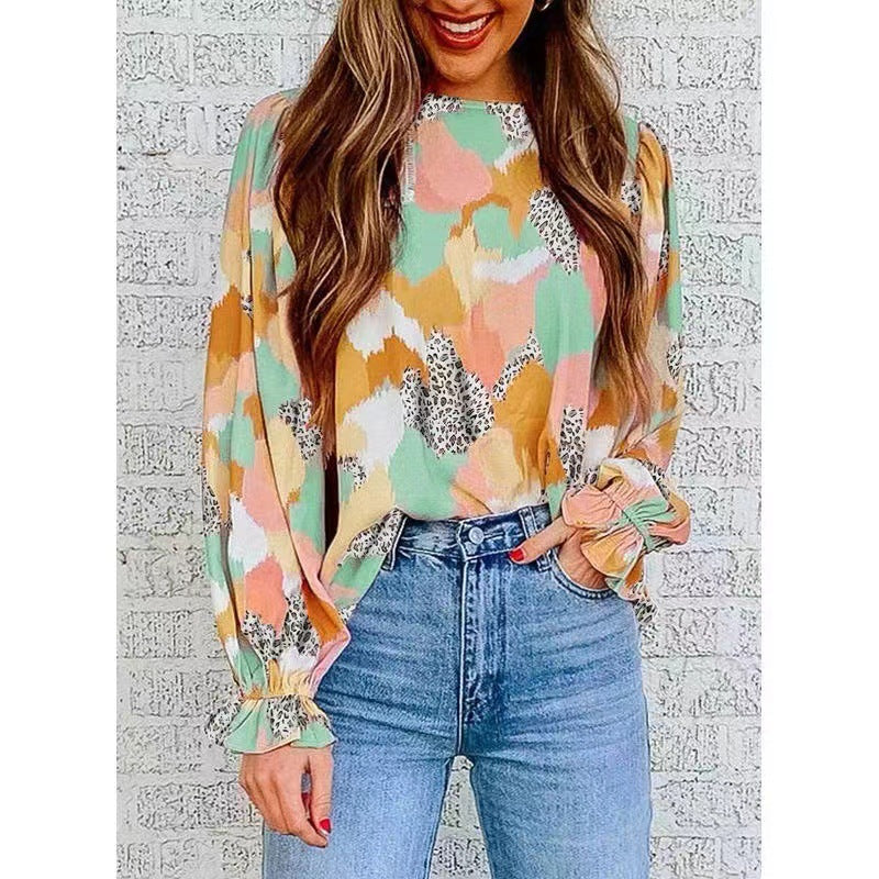 Dame Elegant Bluse med moderne mønster og voluminøse ærmer Stilla
