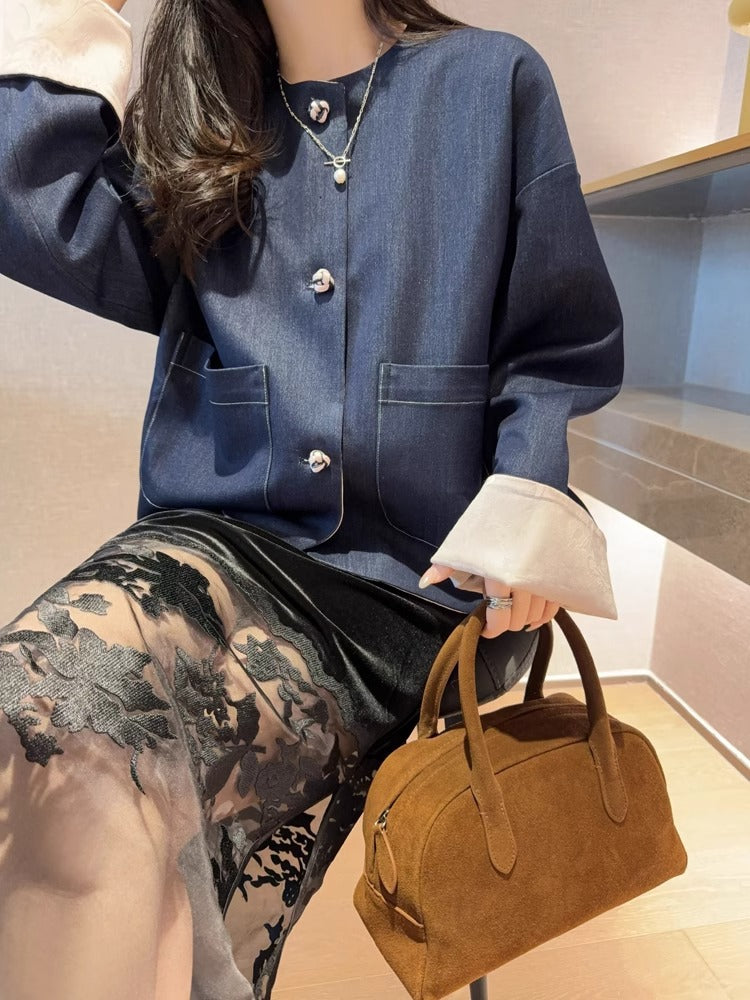 Dame Denim-jakke med elegante detaljer og praktiske lommer Stilla