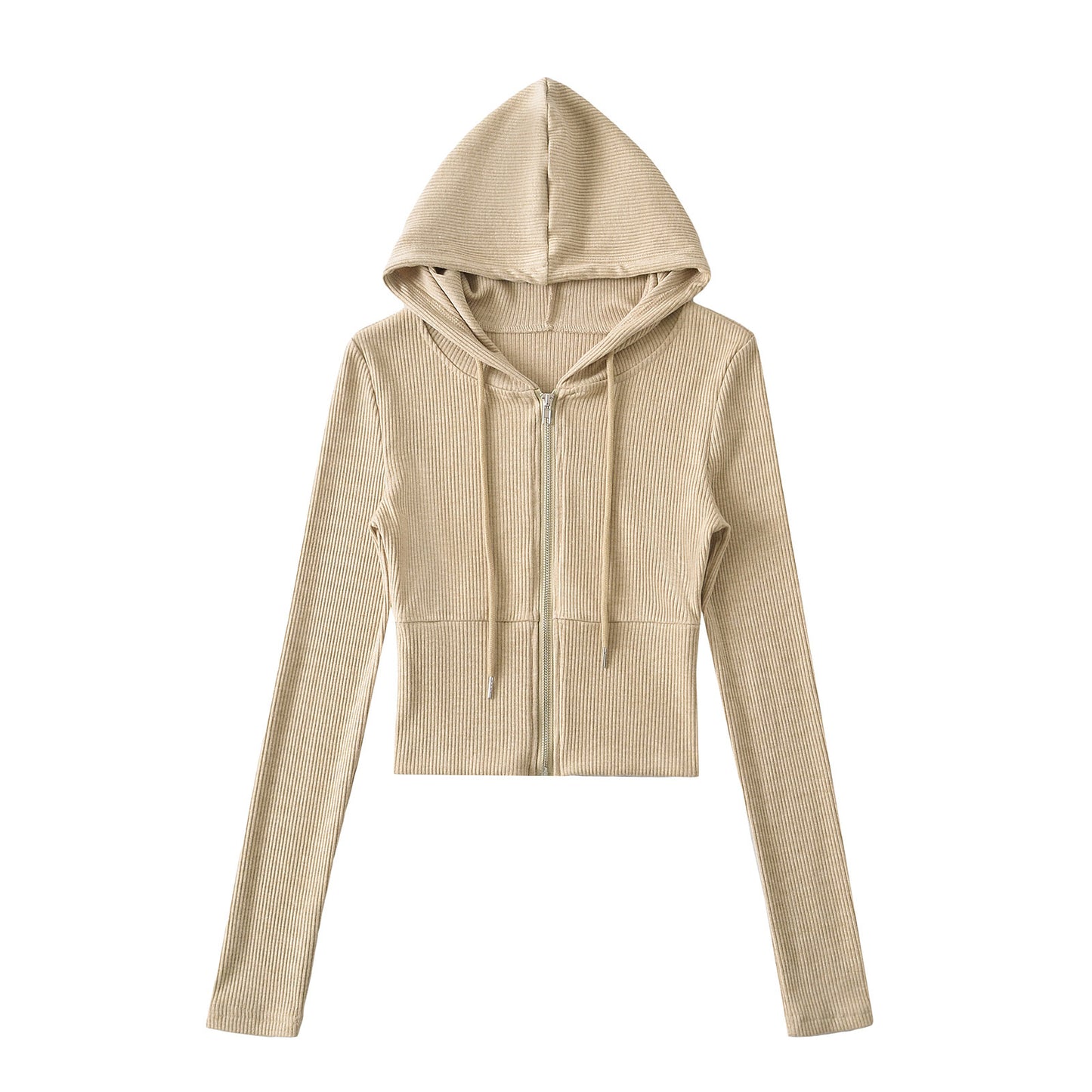 Dame Cropped Hoodie med hætte og lynlås Stilla