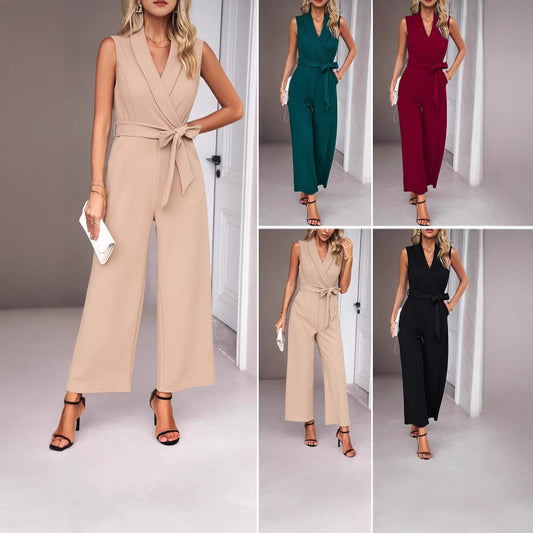 Dame Elegant Jumpsuit med Vikkelook og Taljebelte Stilla
