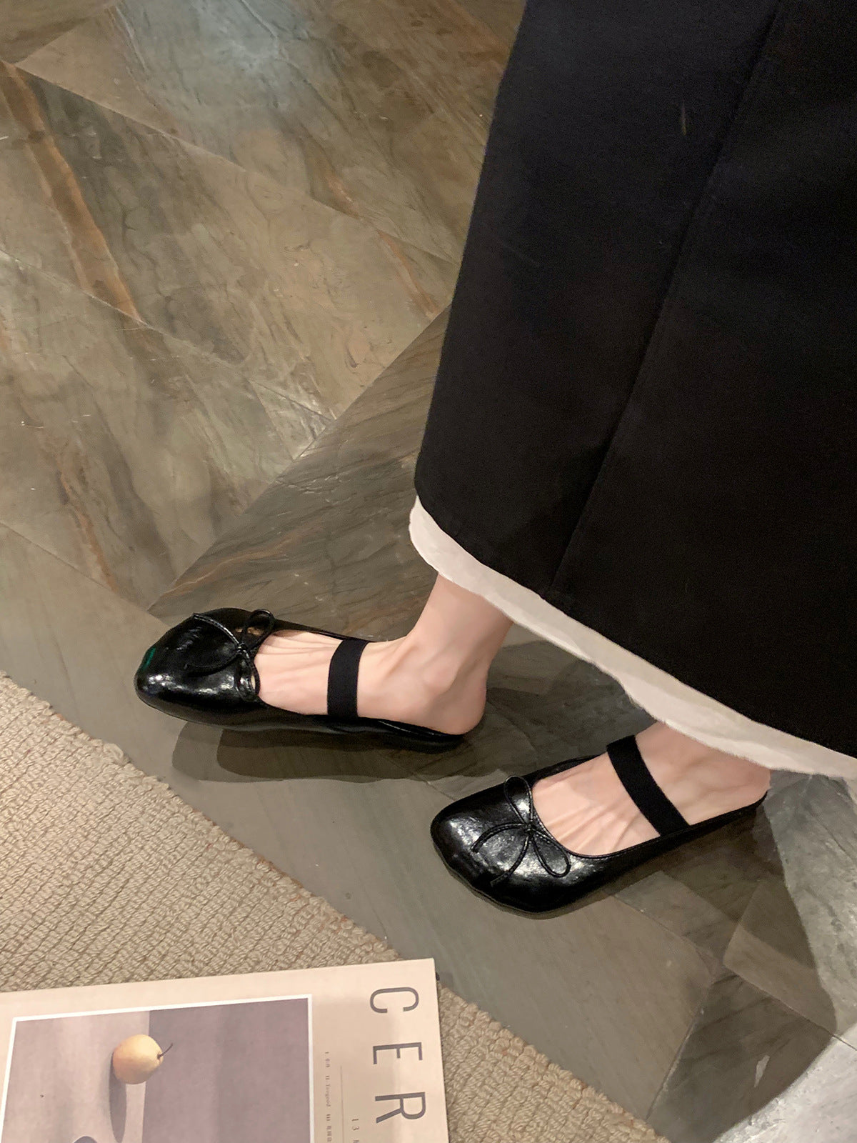 Dame Elegant Ballerina Flats med justerbar rem Stilla