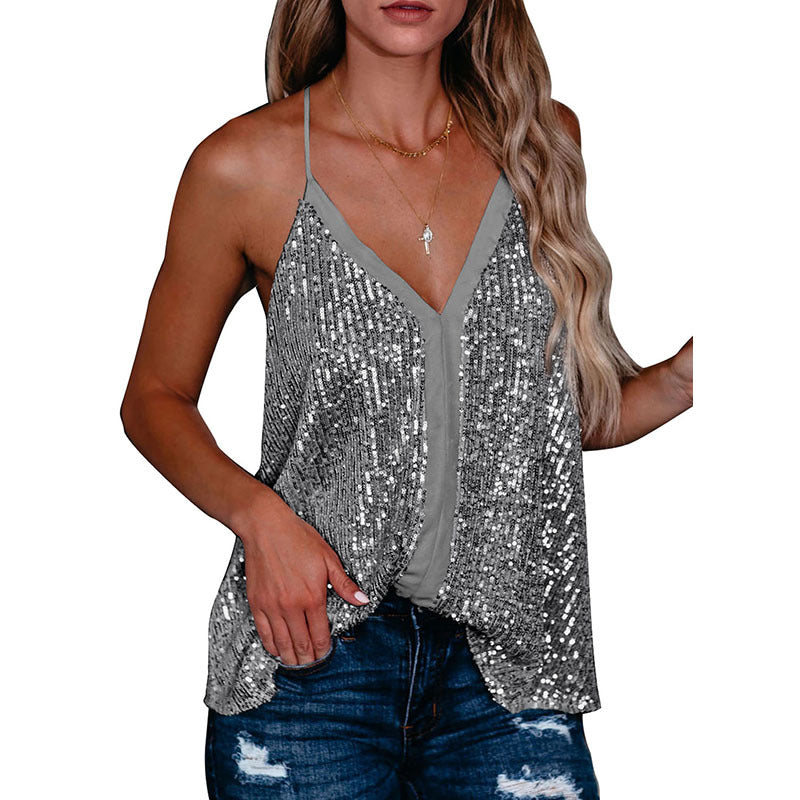 Dame dekorativ top med glimmerdetaljer Stilla