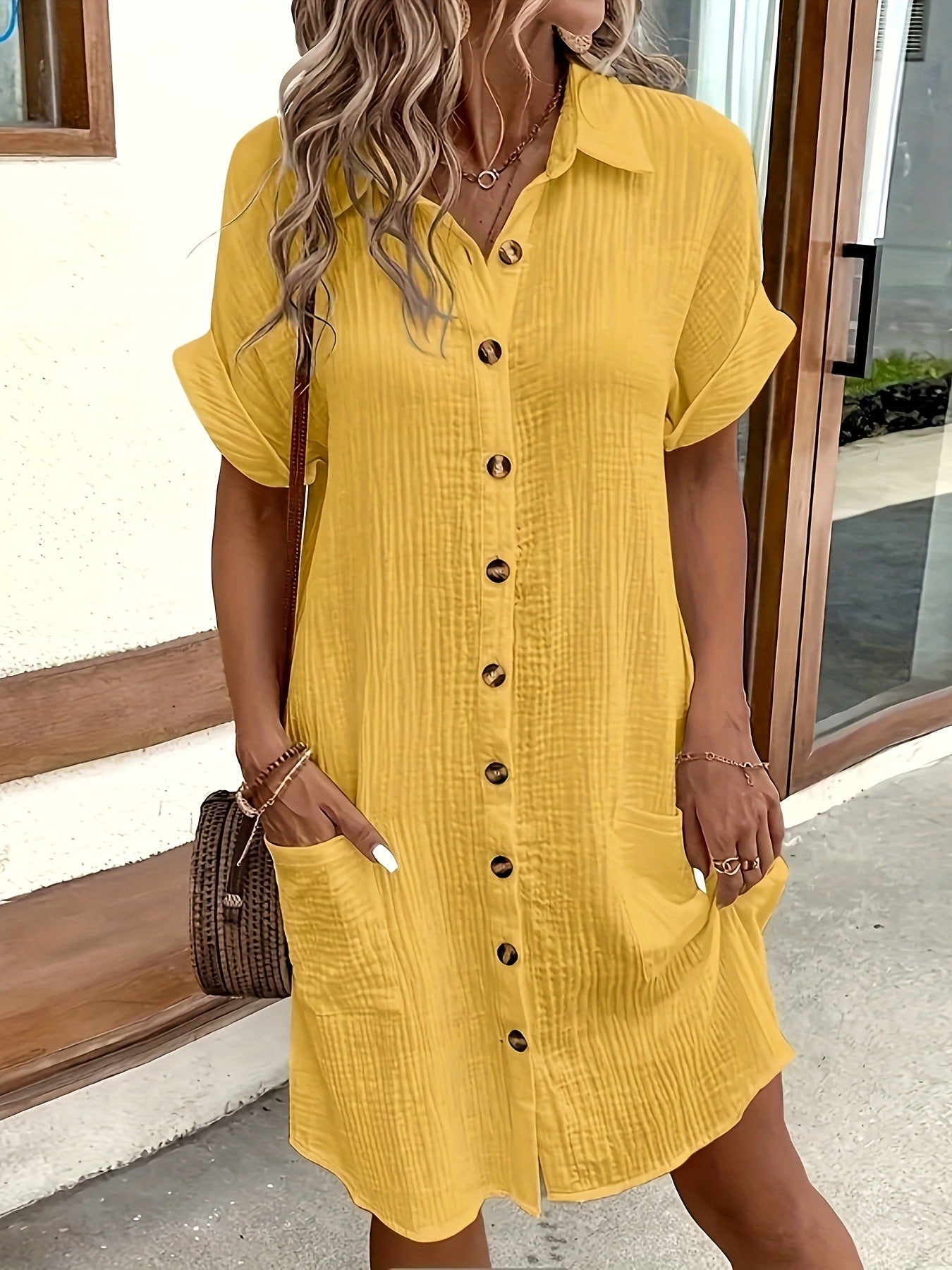 Dame afslappet skjortekjole med praktiske lommer Stilla