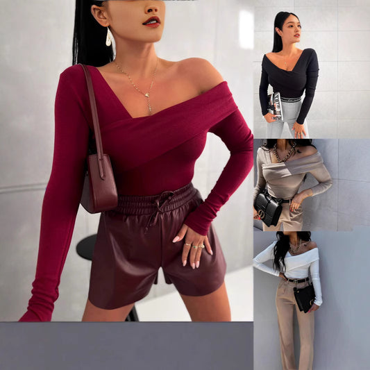 Dame afslappet overdel med wrapperdesign og V-udskæring Stilla