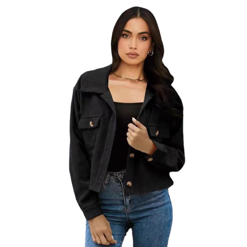 Dame elegant Cordjakke med praktiske lommer og fashionabel krave Stilla