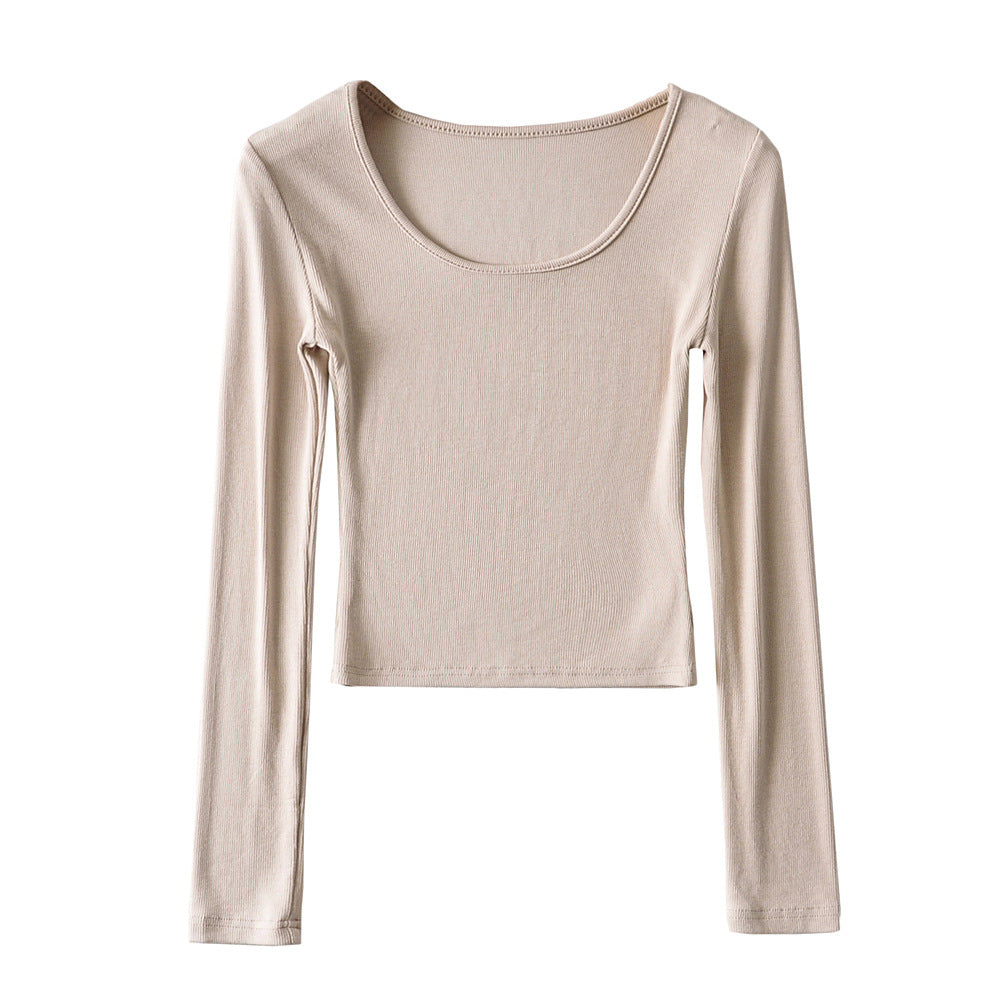 Dame afslappet langærmet cropped shirt med rund udskæring og figursyet snit Stilla