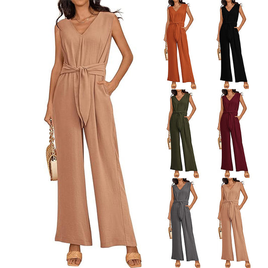 Dame Elegant og behagelig Jumpsuit med dybere V-udskæring og taljeret bælte Stilla