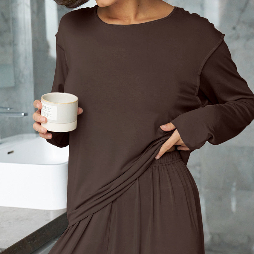 Dame afslappet pyjamas-sæt med elegant rund halsudskæring og høj talje Stilla