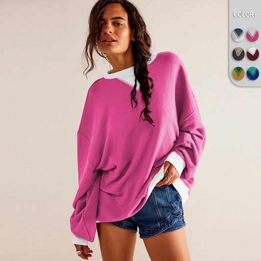 Dame afslappet oversized sweatshirt med kontrasterende ribkanter og løs pasform Stilla