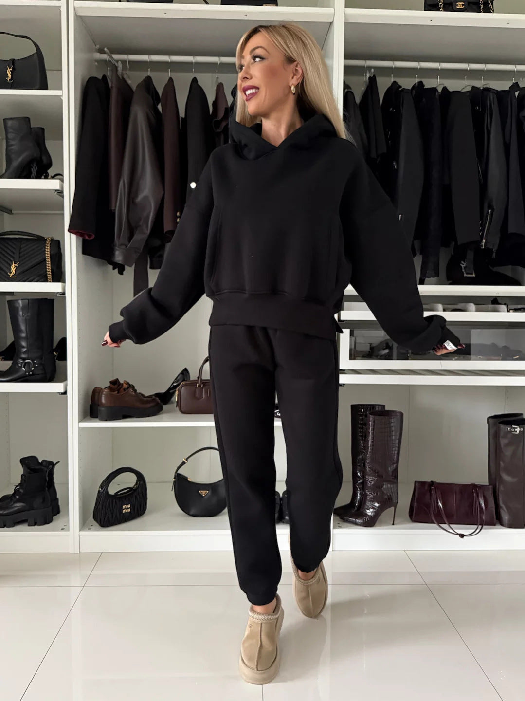 Dame afslappet hoodie og joggingbukser sæt med elastisk talje Stilla