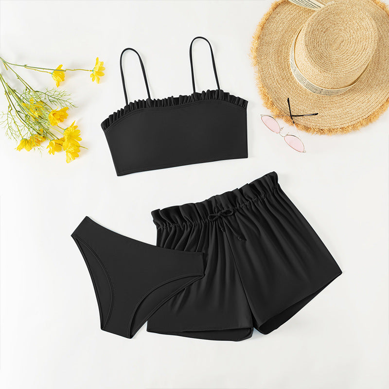 Dame Cropped Bikini-sæt med volangtop og praktiske shorts Stilla