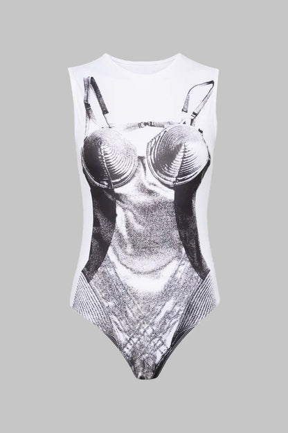 Dame bodysuit med kreativ grafisk tryk og høj bærekomfort Stilla