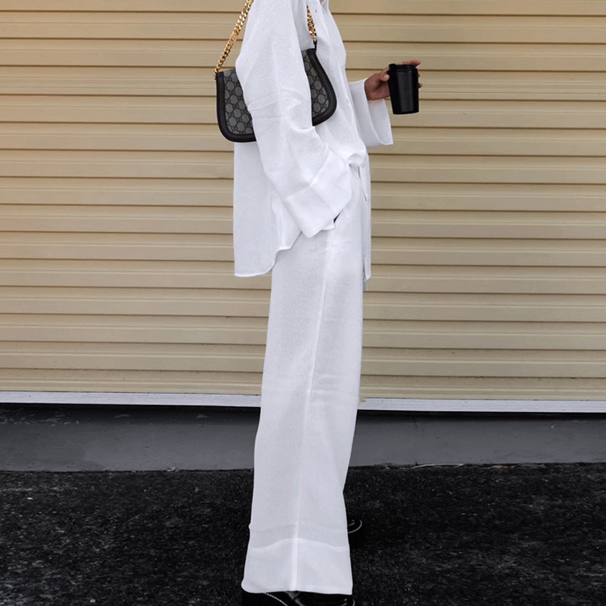 Dame afslappet oversized-bluse og bred bukser sæt Stilla