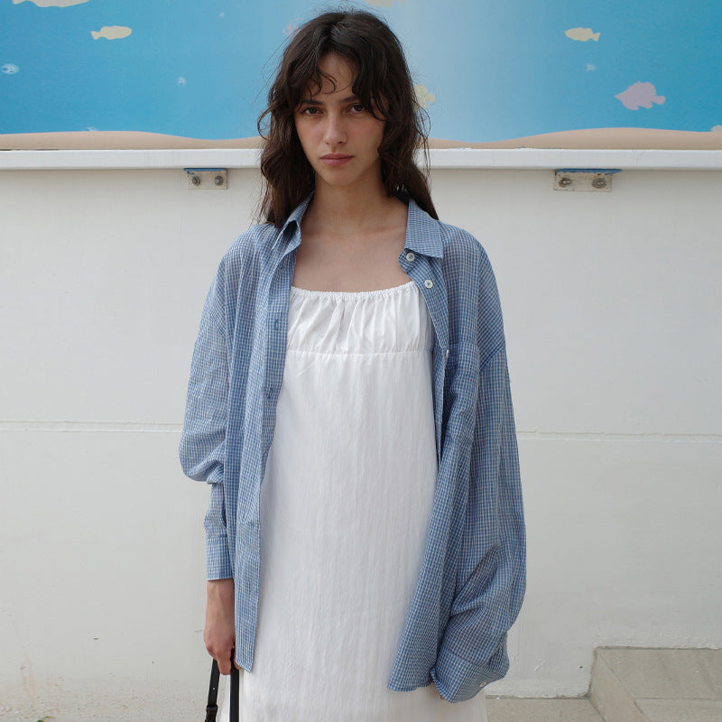 Dame afslappet rutet skjorte lavet af let materiale med løs pasform Stilla