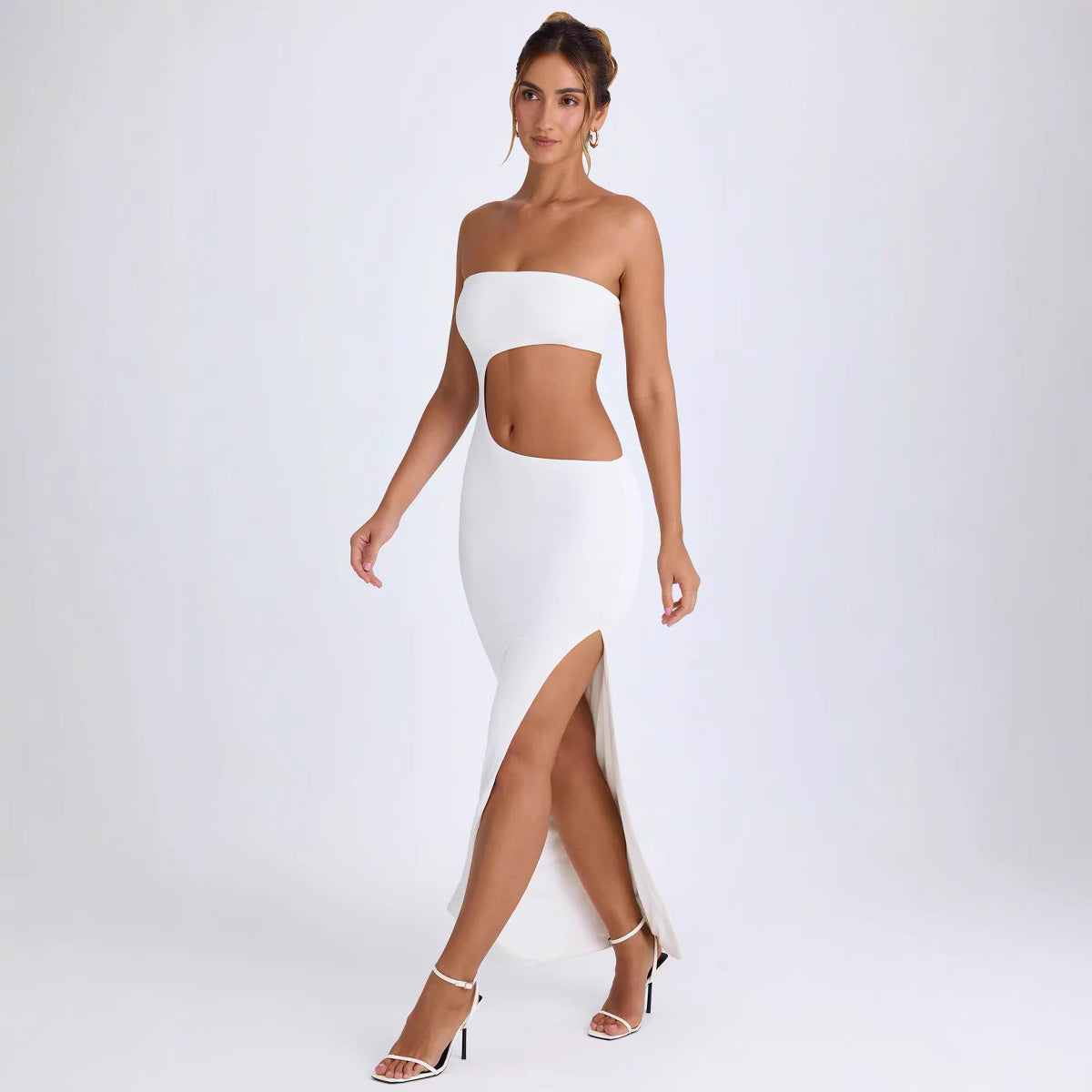 Dame Cut-Out Maxi-kjole med skuldrene-ude design og høj slids Stilla