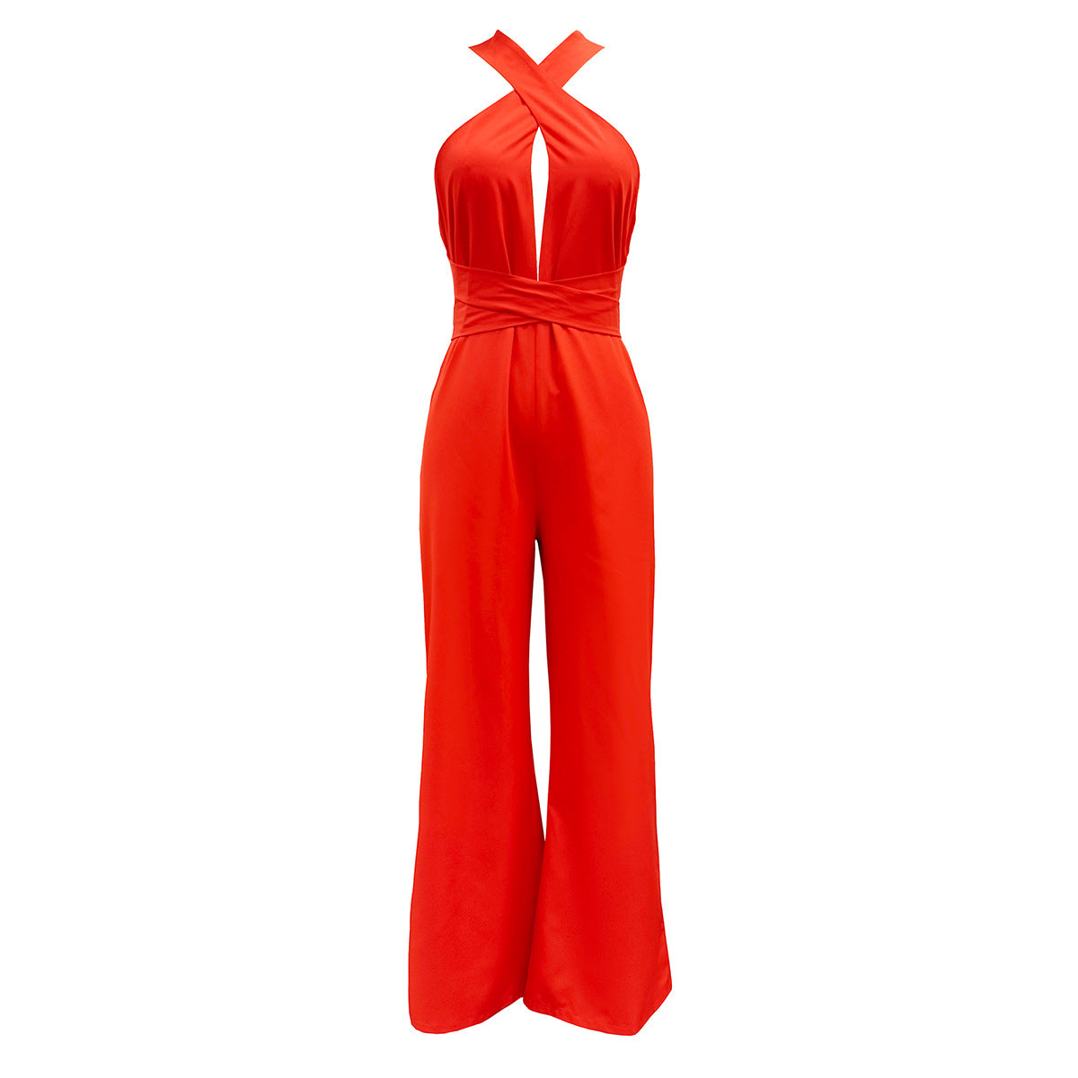 Dame jumpsuit med elegant V-udskæring og raffinerede knude detaljer Stilla