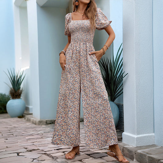 Dame Floral Print brede ben bukser jumpsuit Stilla