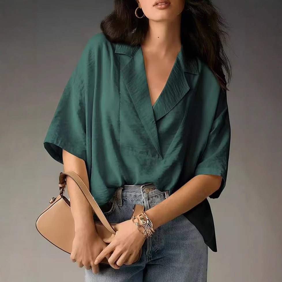 Dame afslappet oversized bluse med V-udskæring og afslappet pasform Stilla