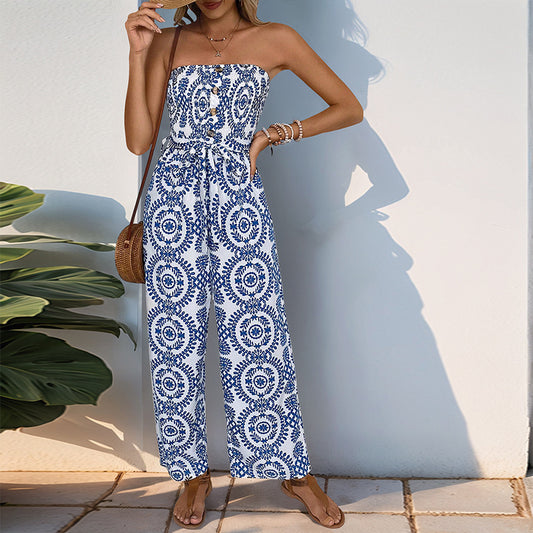 Dame jumpsuit med trendy bandeau design og praktiske lommer Stilla