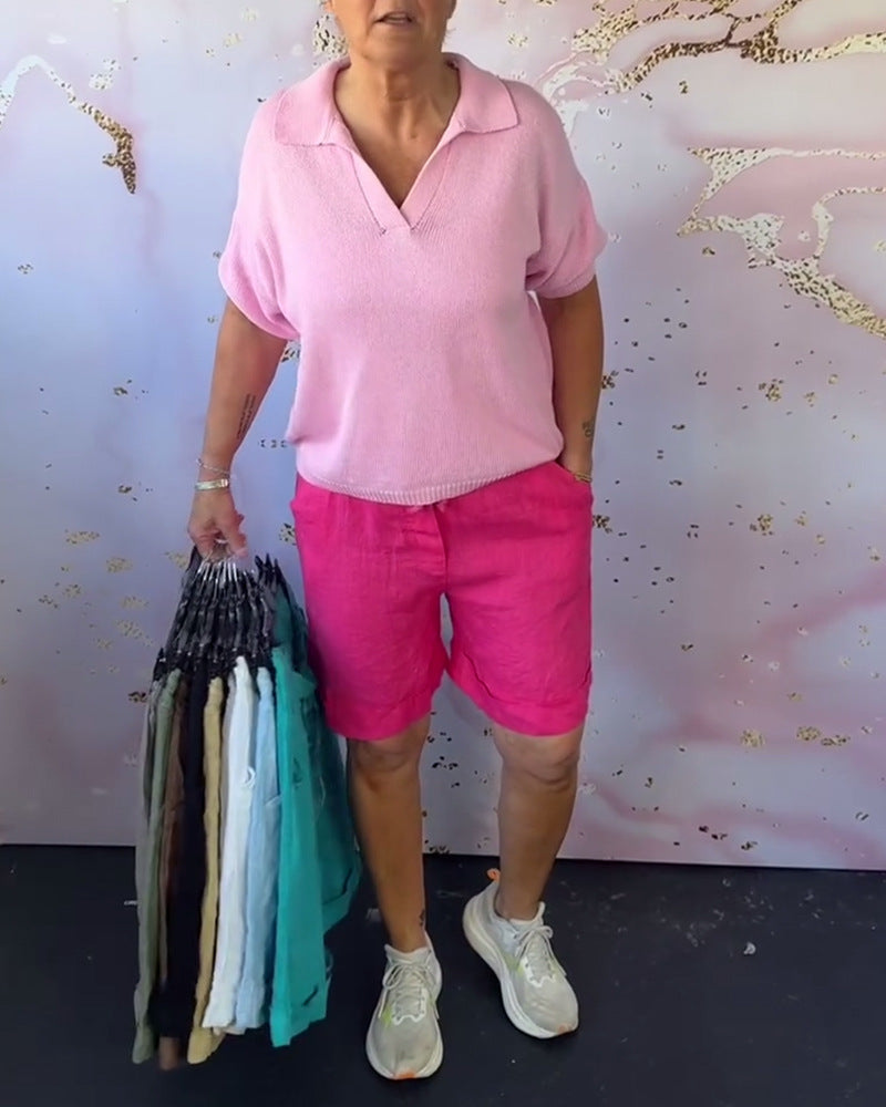 Dame afslappet linned bluse med V-hals og praktiske sidelommer Stilla