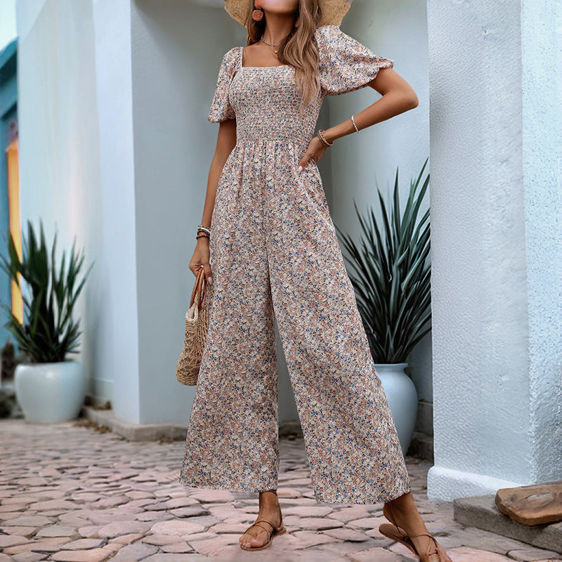 Dame Floral Print brede ben bukser jumpsuit Stilla