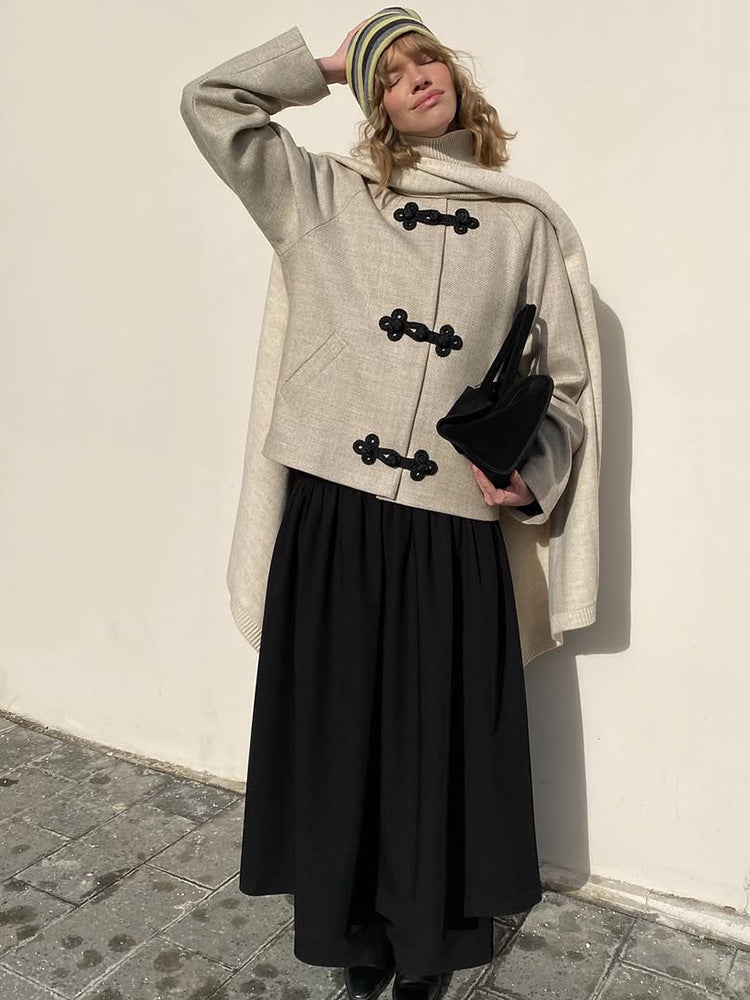 Dame elegant Cabanjakke med dekorativ knaplukning Stilla