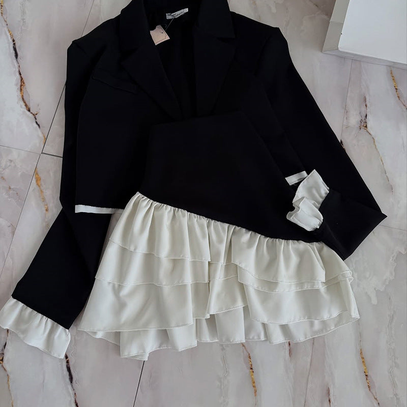 Dame elegant cropped blazer med flæse nederdel Stilla