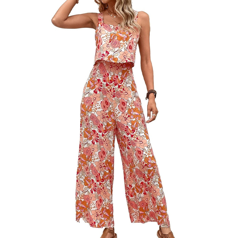 Dame Sommer Jumpsuit med afslappet snit og blomsterdesign Stilla