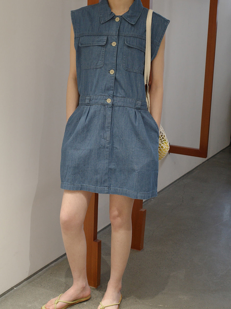Dame Denim Jumpsuit i utility-stil med praktiske lommer og figursympatisk pasform Stilla