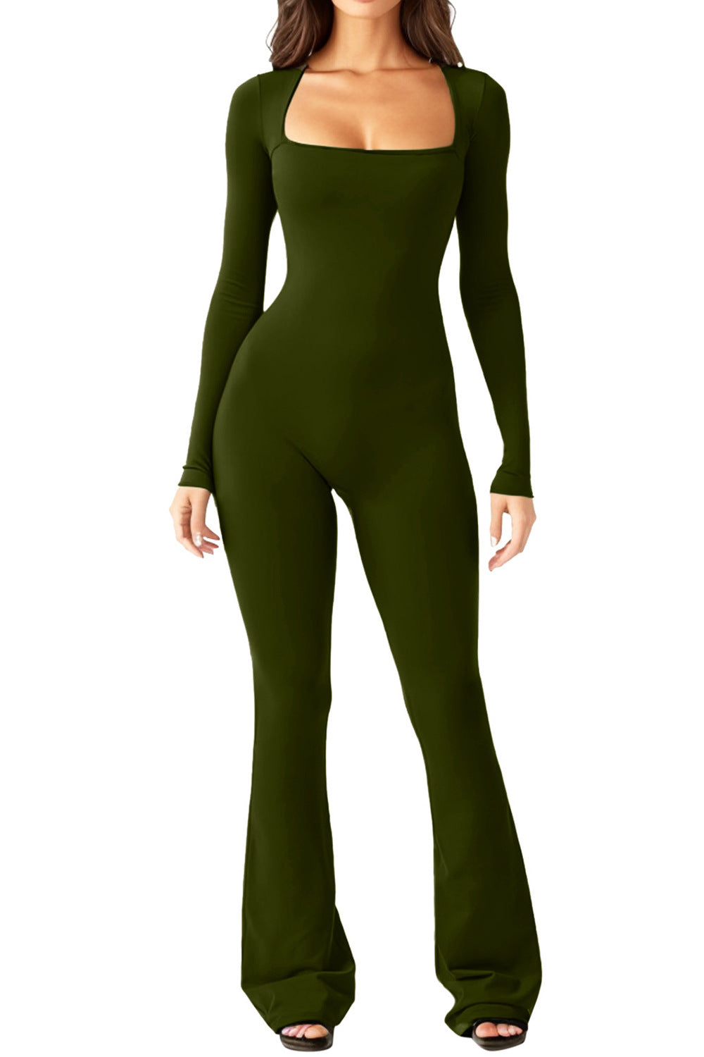 Dame Langærmet Jumpsuit med bredt ben og kvadratisk udskæring Stilla