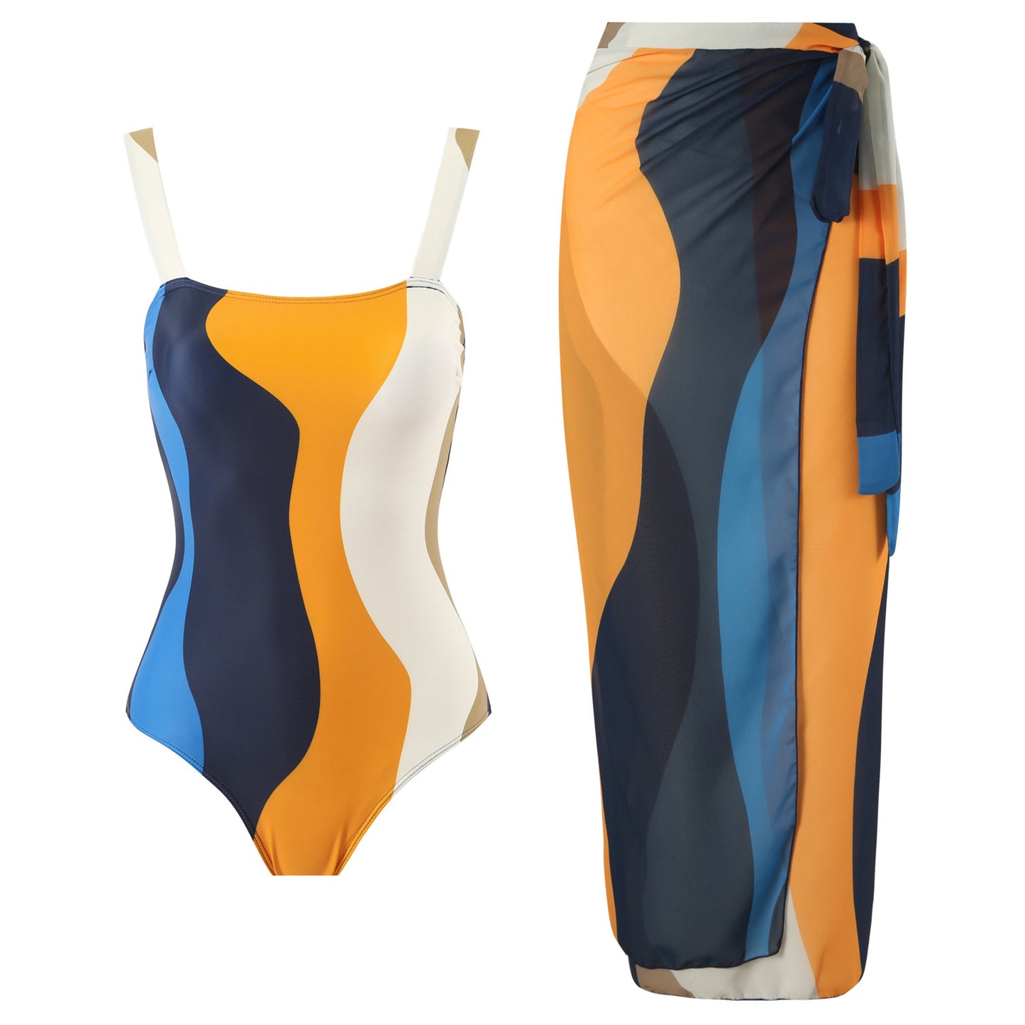 Dame elegant badedragt med matchende indpakket nederdel Stilla