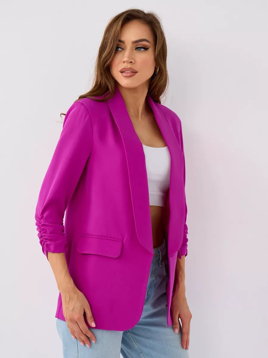 Dame elegant blazer med raffinerede ruffles detaljer og smal snit Stilla