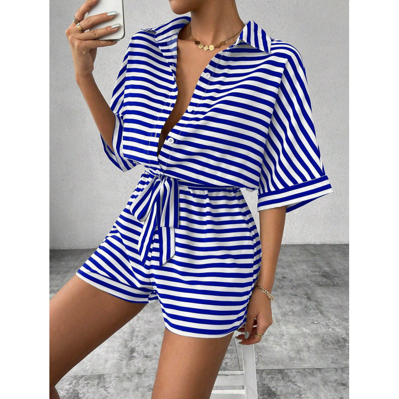 Damer Stribet Kort Jumpsuit Stilla