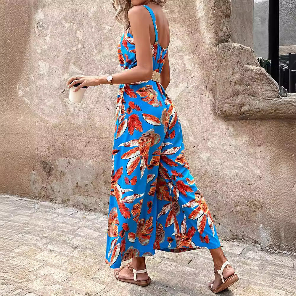 Dame Tropisk Print Maxi Jumpsuit Stilla