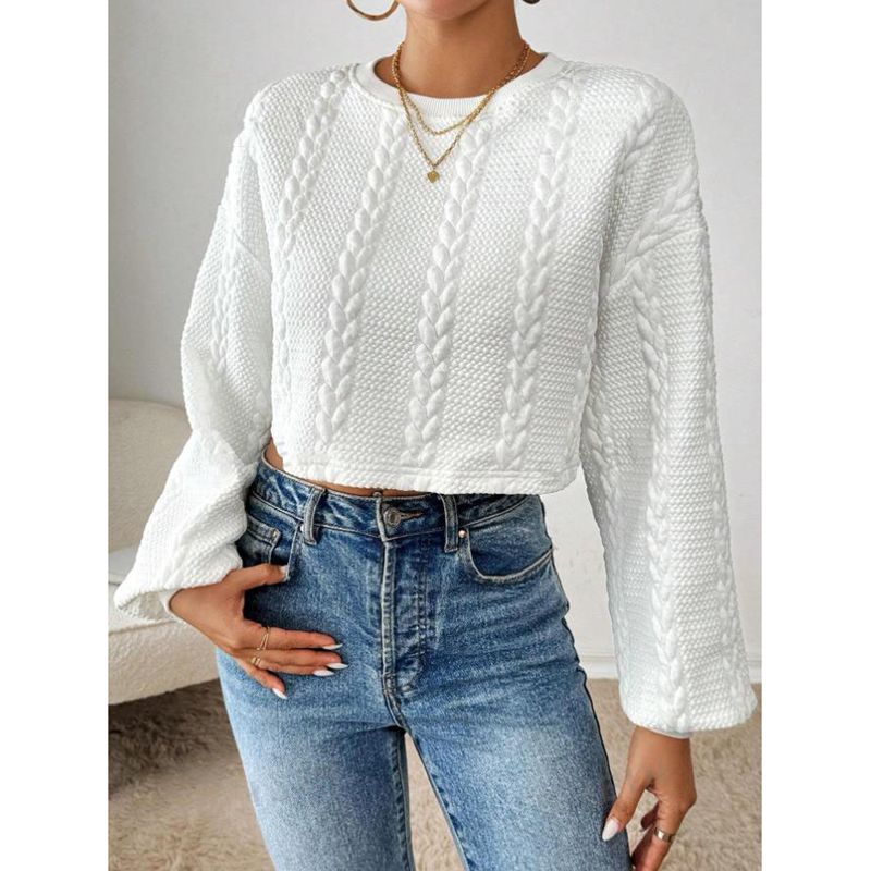 Dame Cropped Pullover med struktureret design og bred ærme Stilla