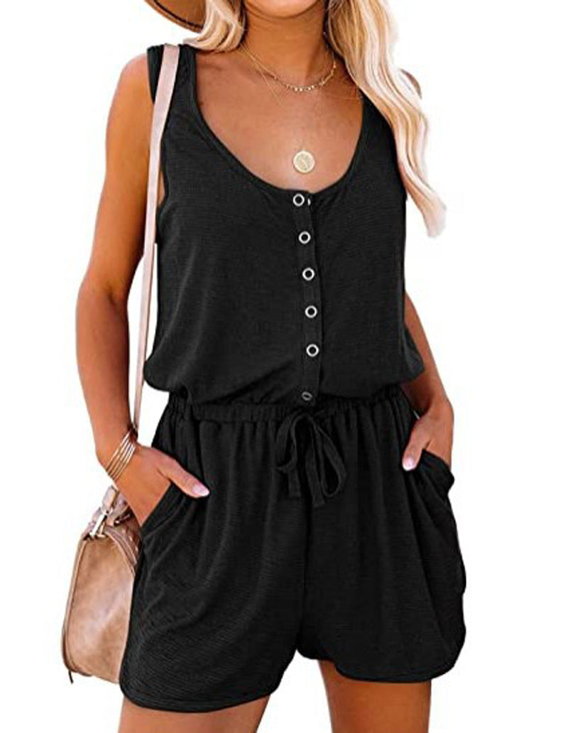 Dame behagelig jumpsuit med knaplukning og sidelommer Stilla