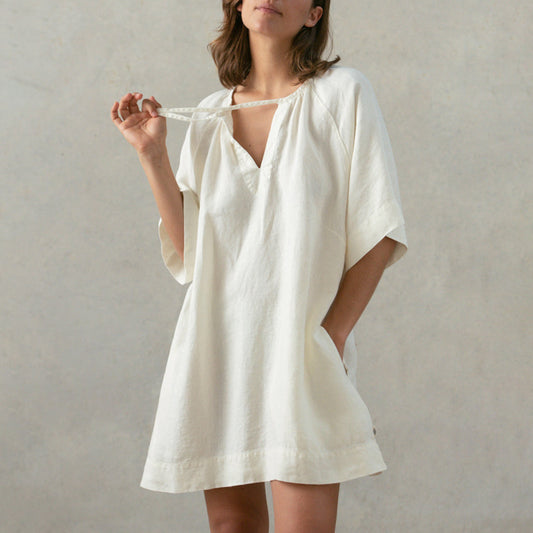 Dame afslappet linnedragt med sidelommer og løs pasform Stilla