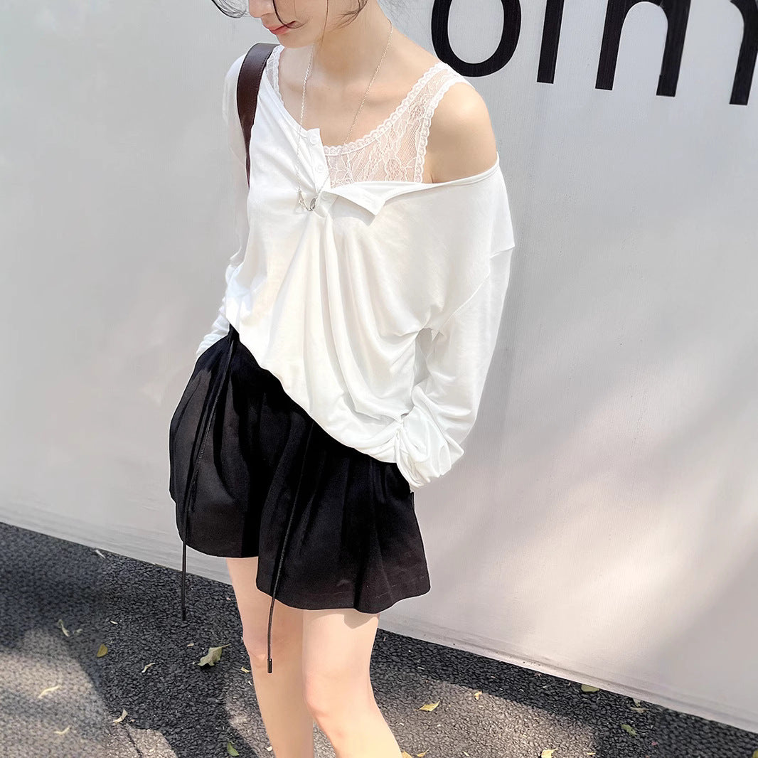 Dame afslappet langærmet skjorte med diskret knaplukning og højkvalitets bomuldsblanding Stilla