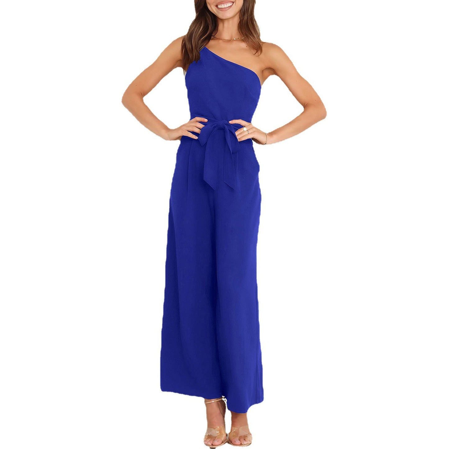 Dame Elegant Jumpsuit med asymmetrisk design og taljebælte Stilla