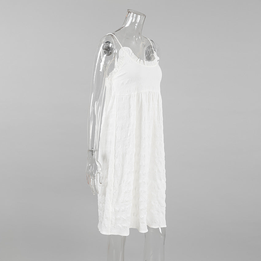 Dame afslappet spaghetti-strop natkjole med flæsemønster Stilla