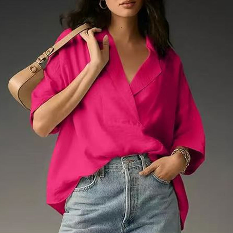 Dame afslappet bluse med V-udskæring og ekstra vid pasform Stilla